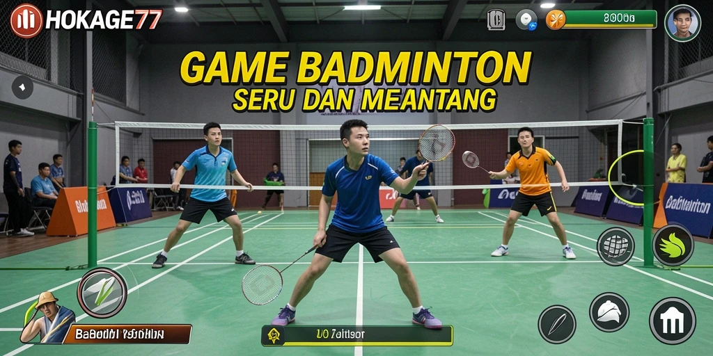 Tampilan antarmuka HOKAGE77 yang menarik saat bermain badminton.