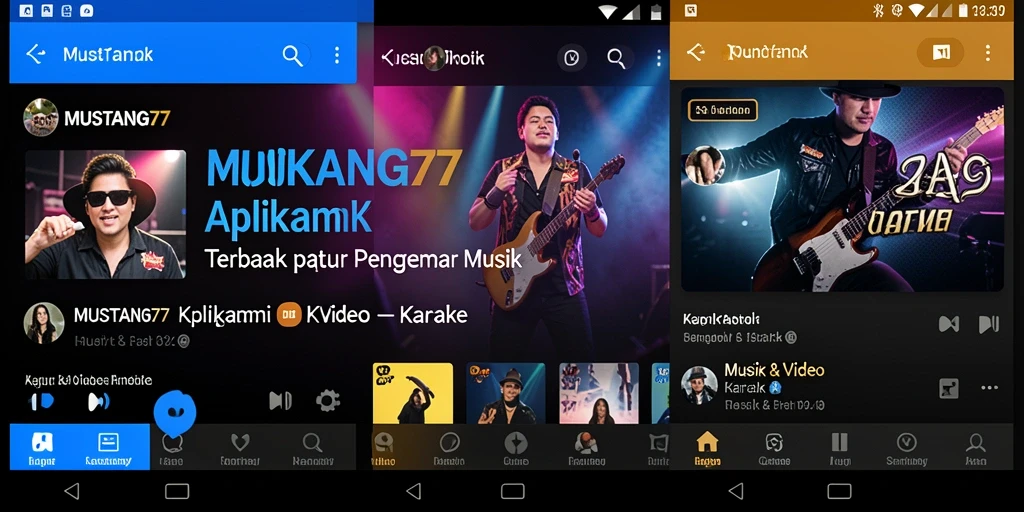 Tampilan antarmuka aplikasi MUSTANG77 yang menarik dengan fitur karaoke.