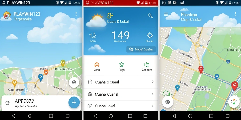 Tampilan antarmuka PLAYWIN123 yang menampilkan ramalan cuaca lokal.