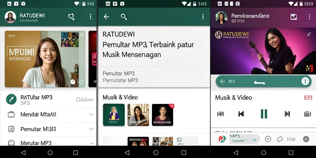 Antarmuka aplikasi Pemutar MP3 RATUDEWI yang menarik dan fungsional.