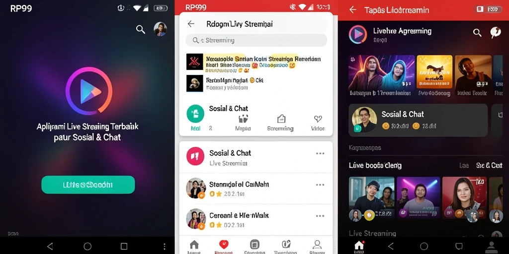 Antarmuka RP99 menampilkan fungsi Live Streaming yang dinamis dan interaktif.